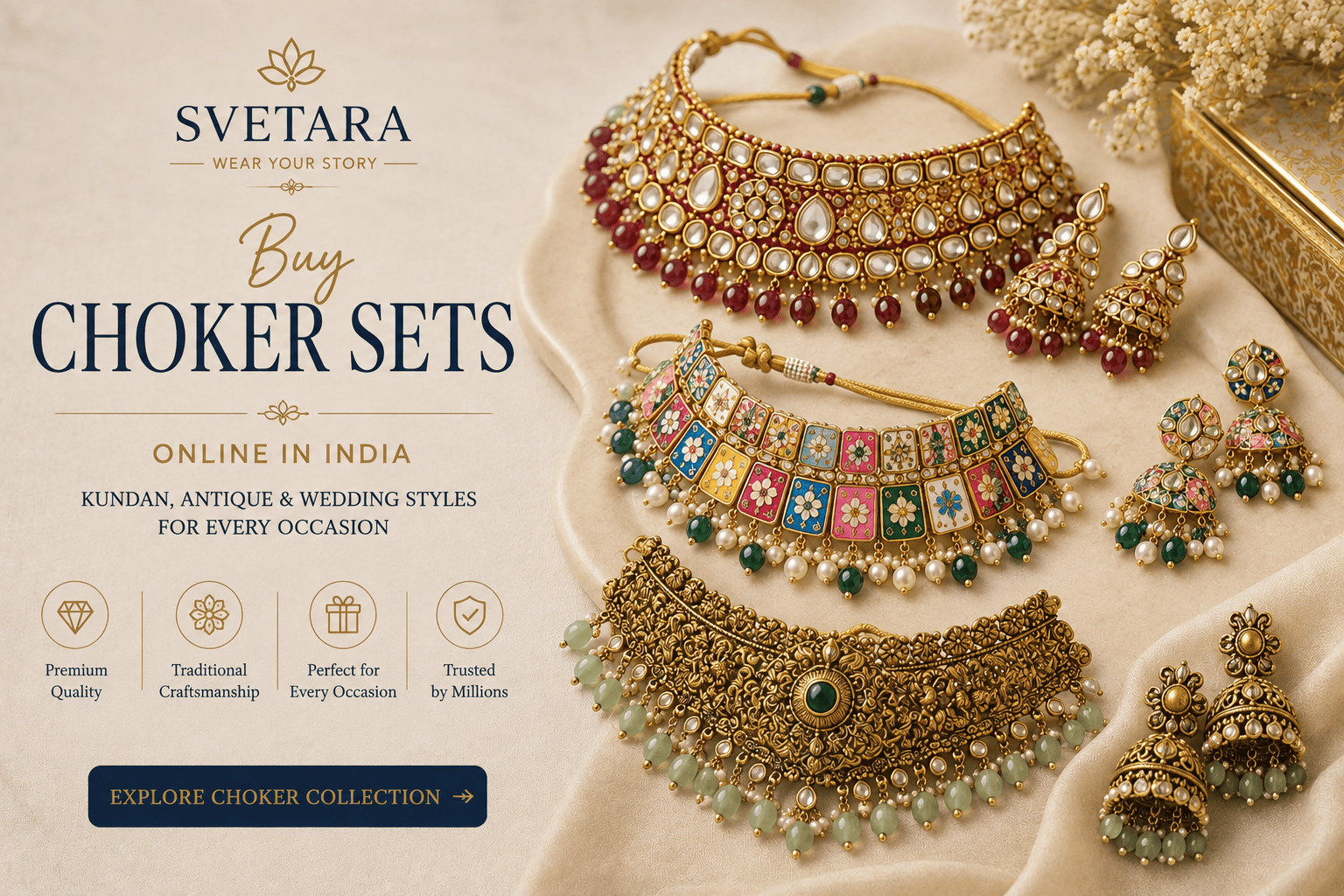 Buy Choker Sets Online for Women: Kundan, Antique & Wedding Styles